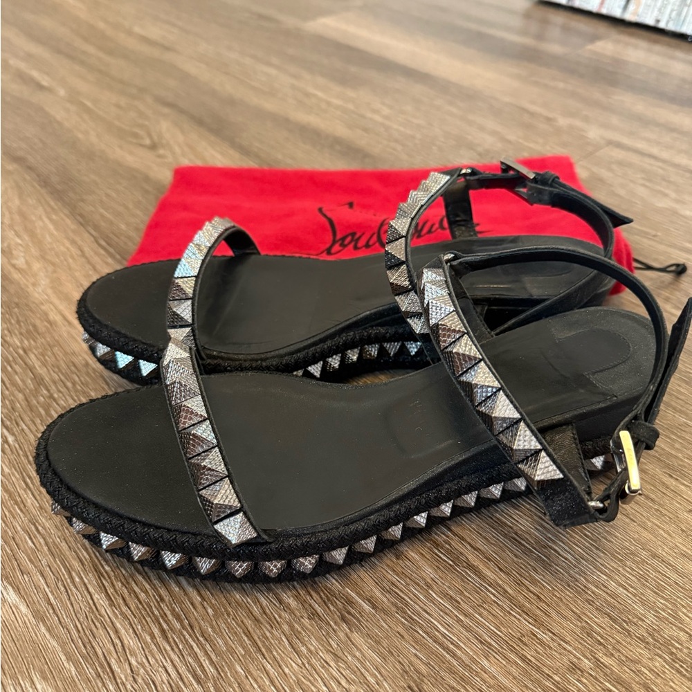 Christian Louboutin Black Sandals with Silver Accents